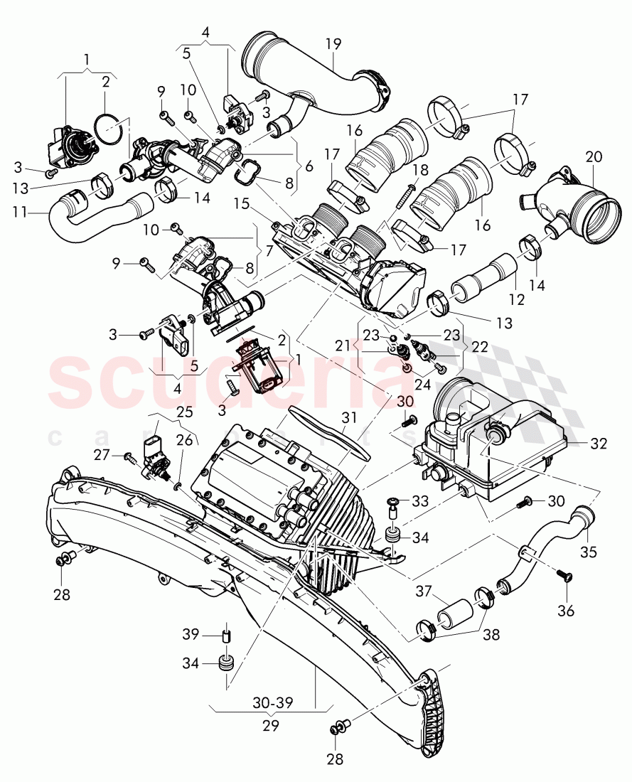 intake manifold - upper part, throttle valve, cut-off valve, suction hose of Bentley Bentley Continental Flying Spur (2013+)