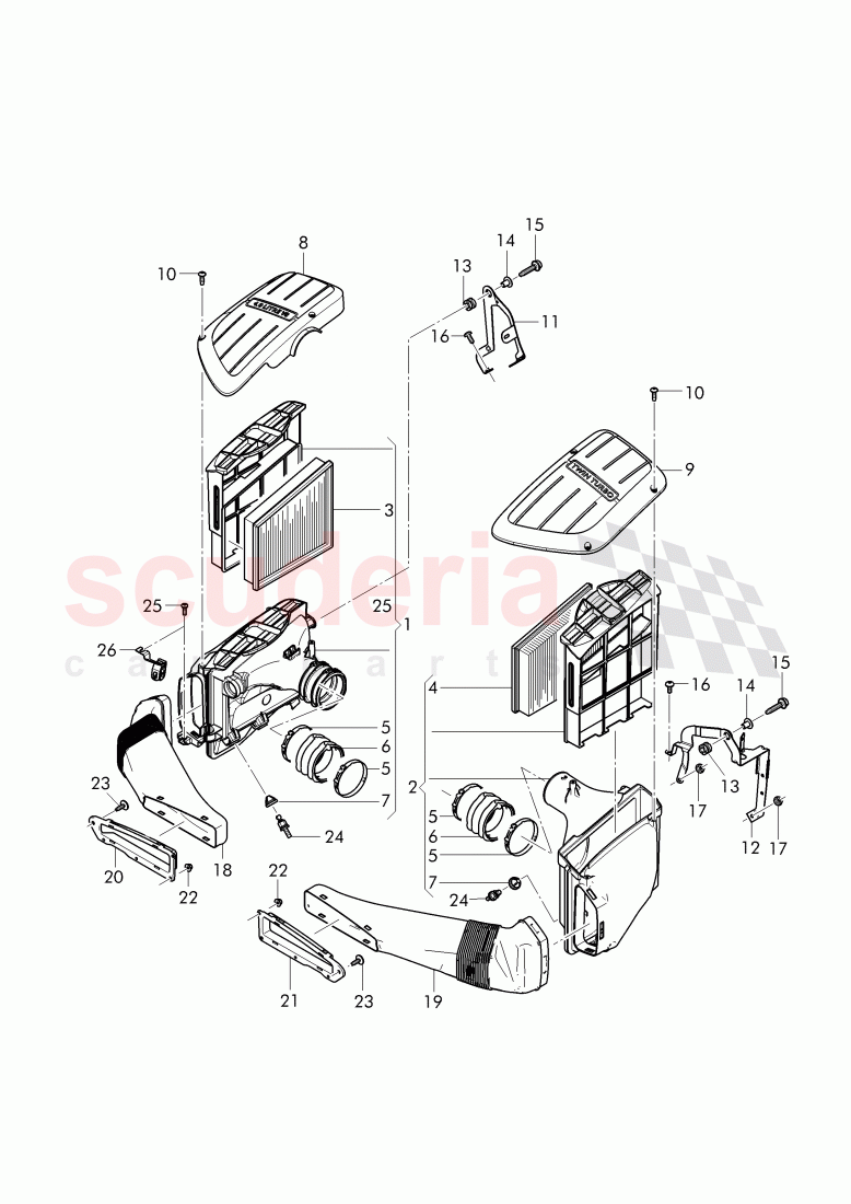 air cleaner with connecting, parts, F 3W-G-053 204>>, F ZA-G-053 204>> of Bentley Bentley Continental GT (2011-2018)