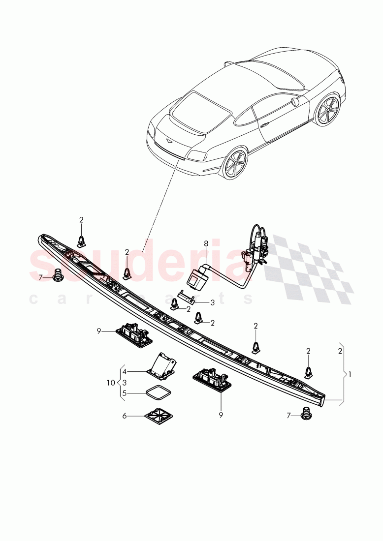 trim panel for hatch gate, rear view camera, bracket of Bentley Bentley Continental GT (2011-2018)