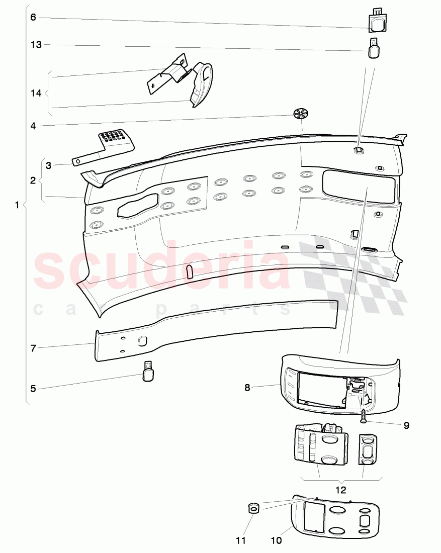 moulded headlining, overhead console, F >> 3W-D-082 508, F >> ZA-D-082 508 of Bentley Bentley Continental GT (2011-2018)