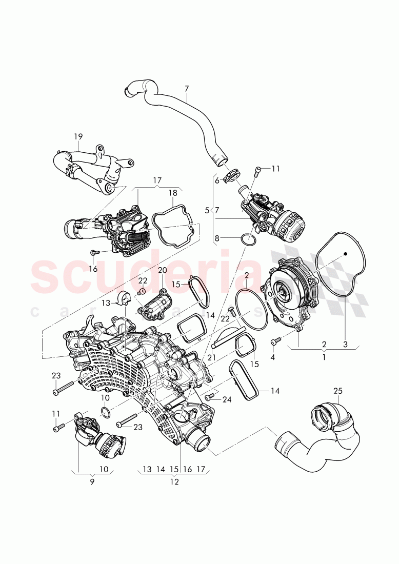 water pump, coolant thermostat housing, with thermostat, valve of Bentley Bentley Bentayga (2015+)