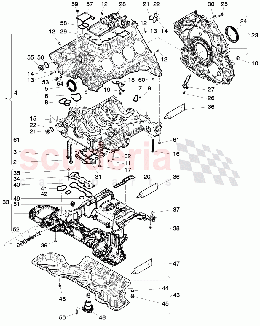 Engine oil sump lower part, Engine oil sump upper part, crankcase, sealing flange of Bentley Bentley Continental GTC (2011+)
