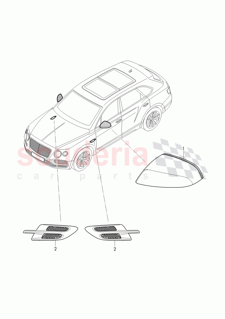Original Accessories, rear view mirror, cooling air grill of Bentley Bentley Bentayga (2015+)