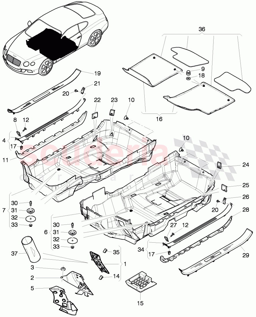 floor covering, F >> 3W-C-079 035, F >> ZA-C-079 035 of Bentley Bentley Continental GT (2011-2018)