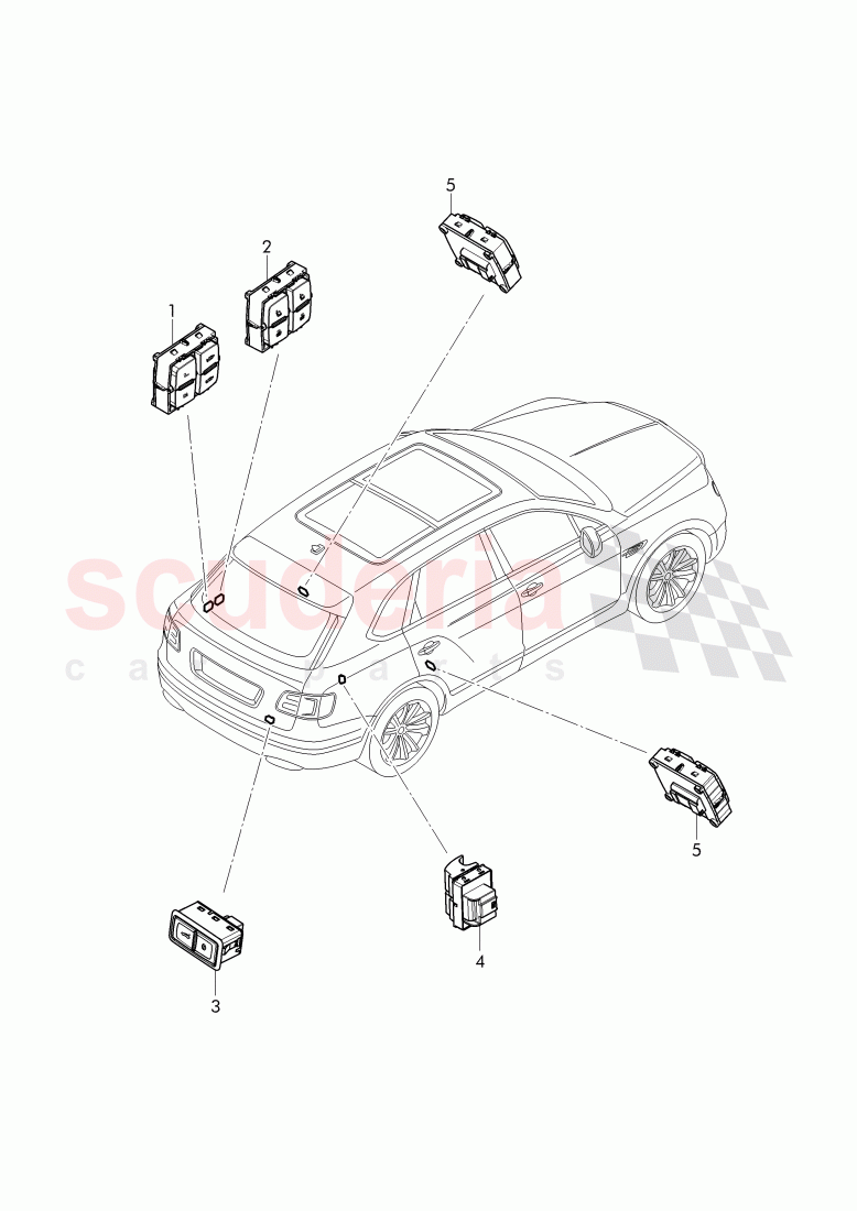 Switch in luggage compartment of Bentley Bentley Bentayga (2015-2020)