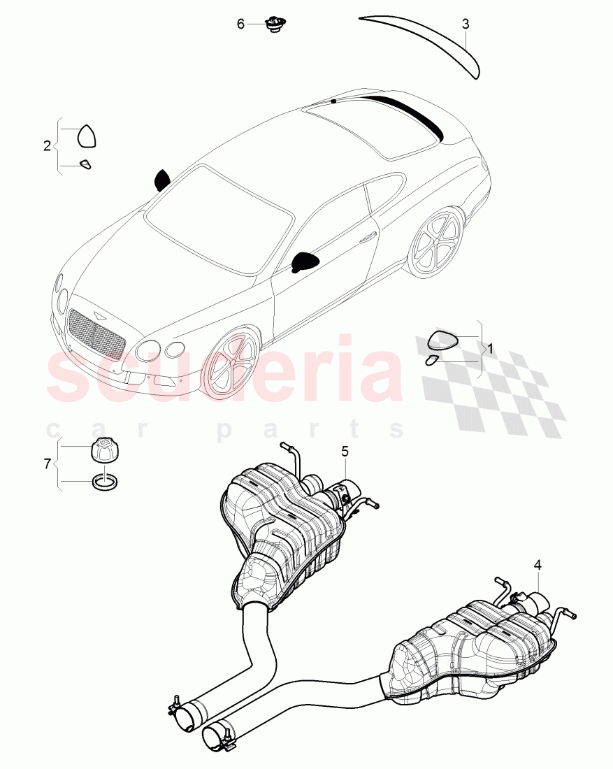 Original Accessories, rear view mirror, rear skirt, exhaust silencer, rear, fuel tank, cap of Bentley Bentley Continental GT (2011-2018)