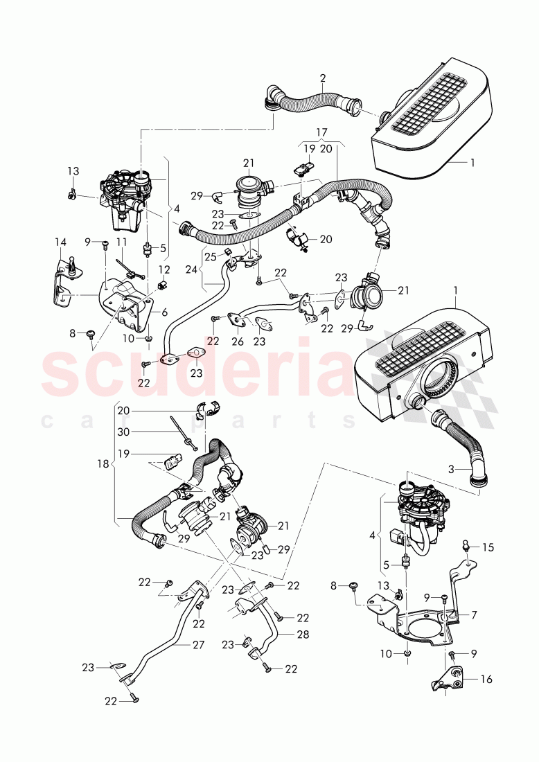 secondary air pump, secondary air control valve, pipes and hoses for purge system, F >> 4V-J-017 835, F >> ZV-J-017 835 of Bentley Bentley Bentayga (2015+)