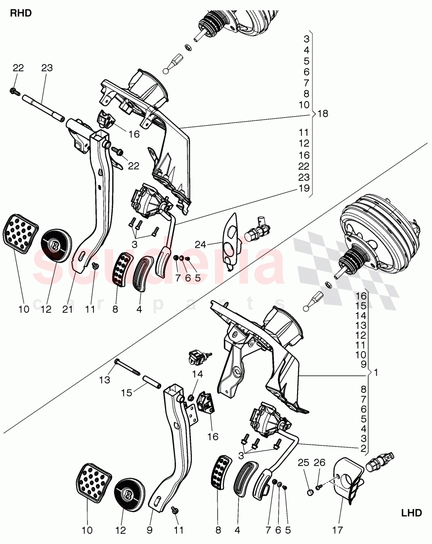 Brake and accel. mechanism, F 3W-C-072 141>>, F ZA-C-072 141>> of Bentley Bentley Continental Flying Spur (2006-2012)