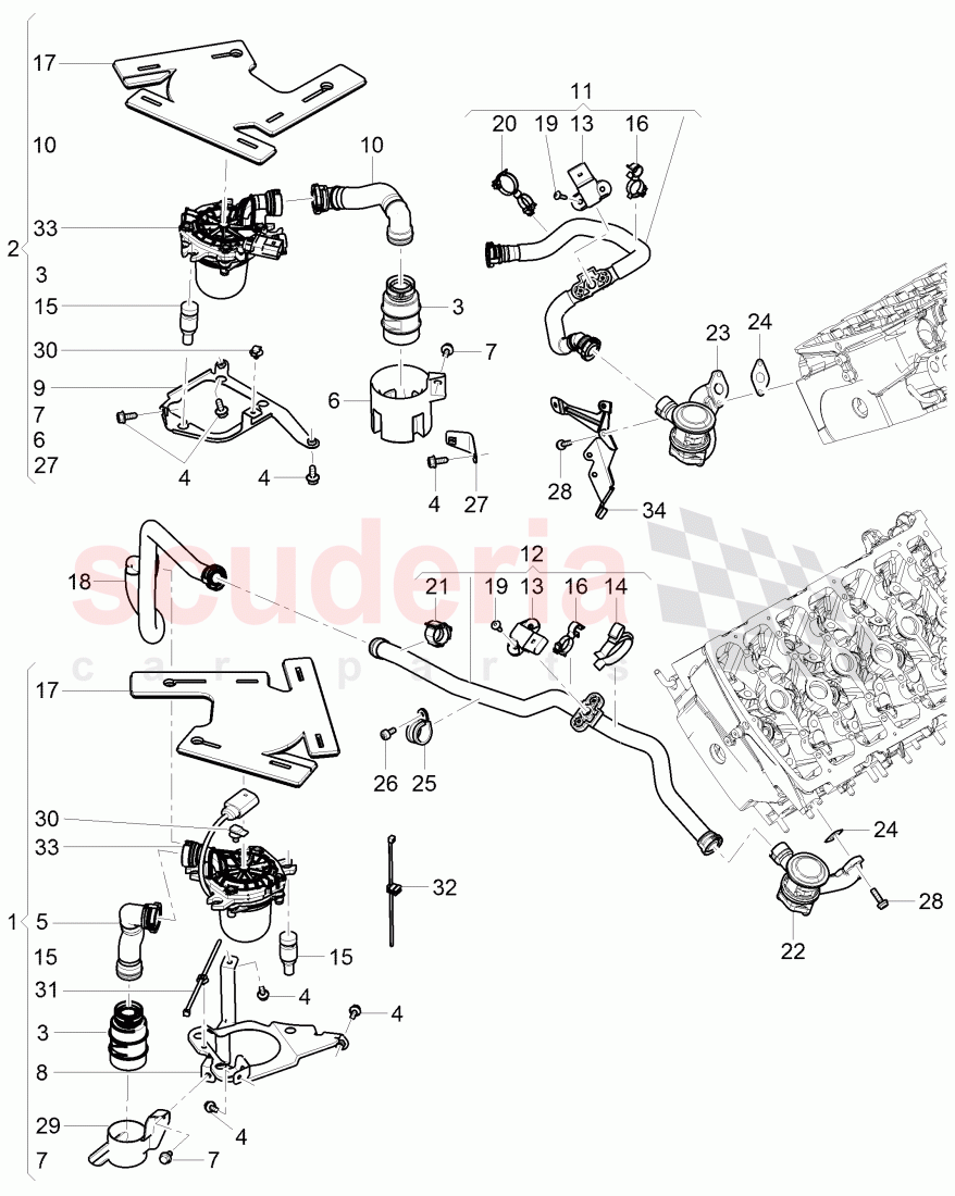 secondary air pump, secondary air control valve, pipes and hoses for purge system, F 3W-7-051 259>> 3W-9-062 074 of Bentley Bentley Continental GTC (2006-2010)