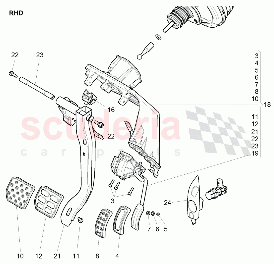 Brake and accel. mechanism, F 3W-D-082 509>>, F ZA-D-082 509>>, D >> - MJ 2013 of Bentley Bentley Continental GTC (2011+)
