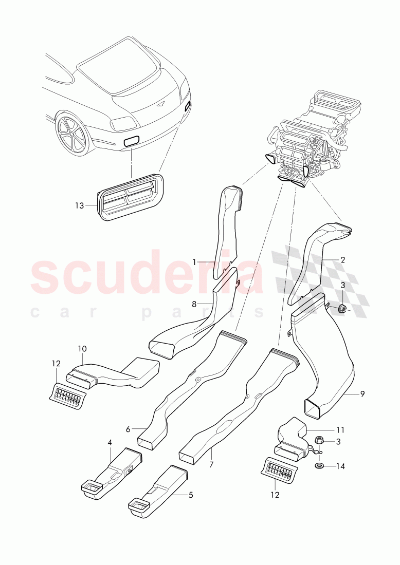 air duct, Heater and ventilation, System of Bentley Bentley Continental GT (2011-2018)