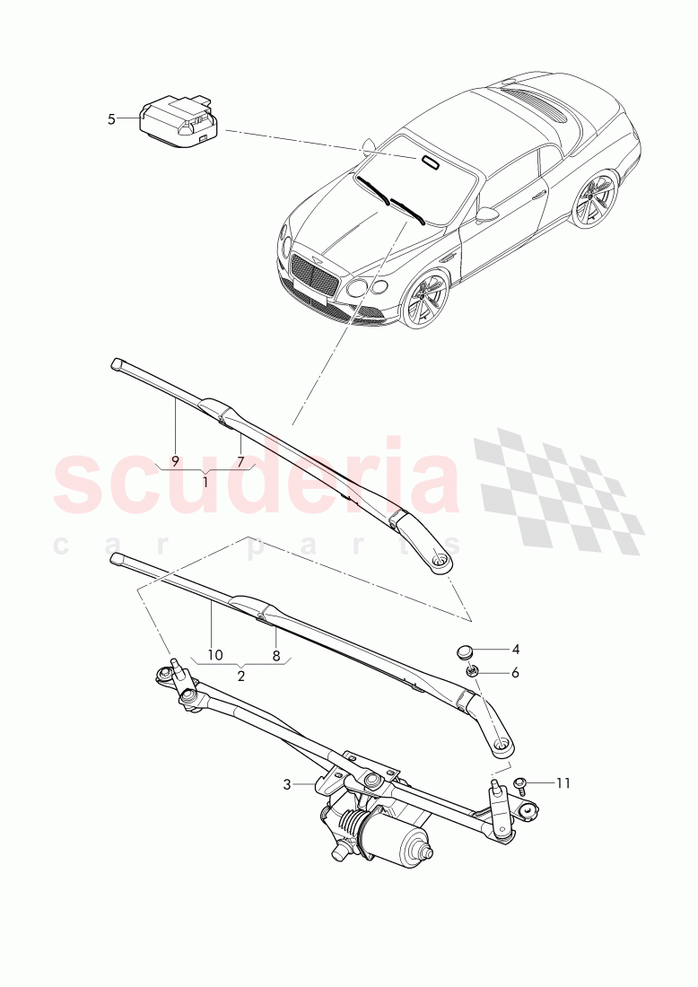 wiper motor, wiper arm with wiper, blade of Bentley Bentley Continental Supersports Convertible (2017+)