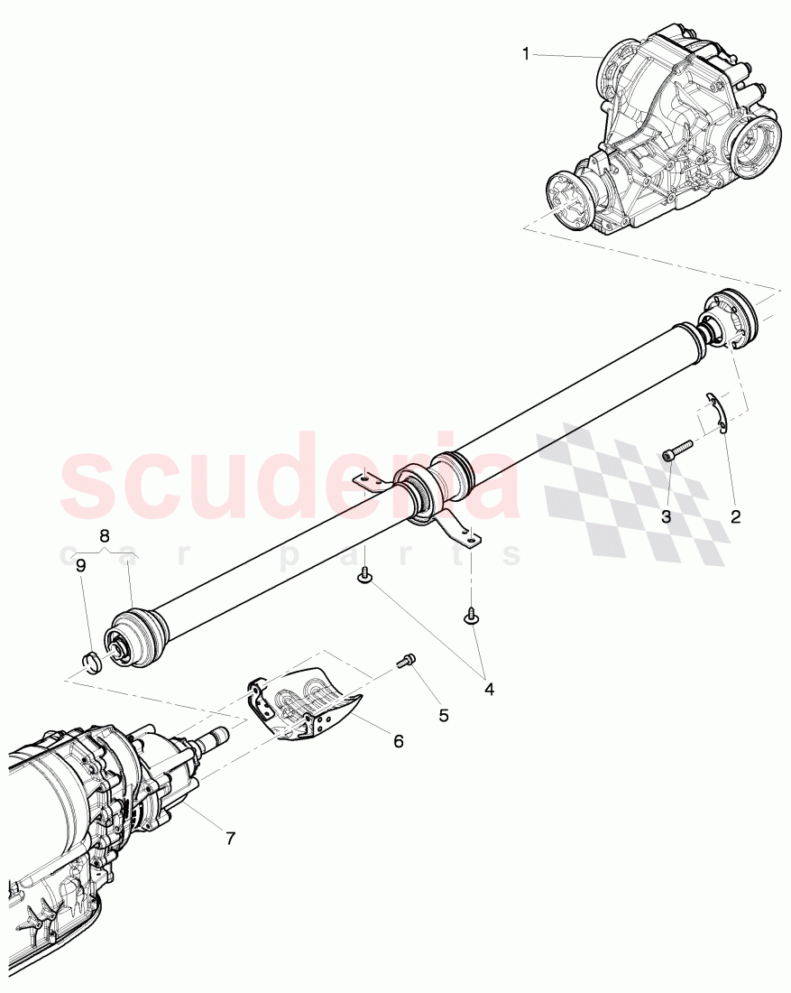 propeller shaft 2-piece with intermediate bearing, for 8-speed automatic gearbox of Bentley Bentley Continental GT (2011-2018)