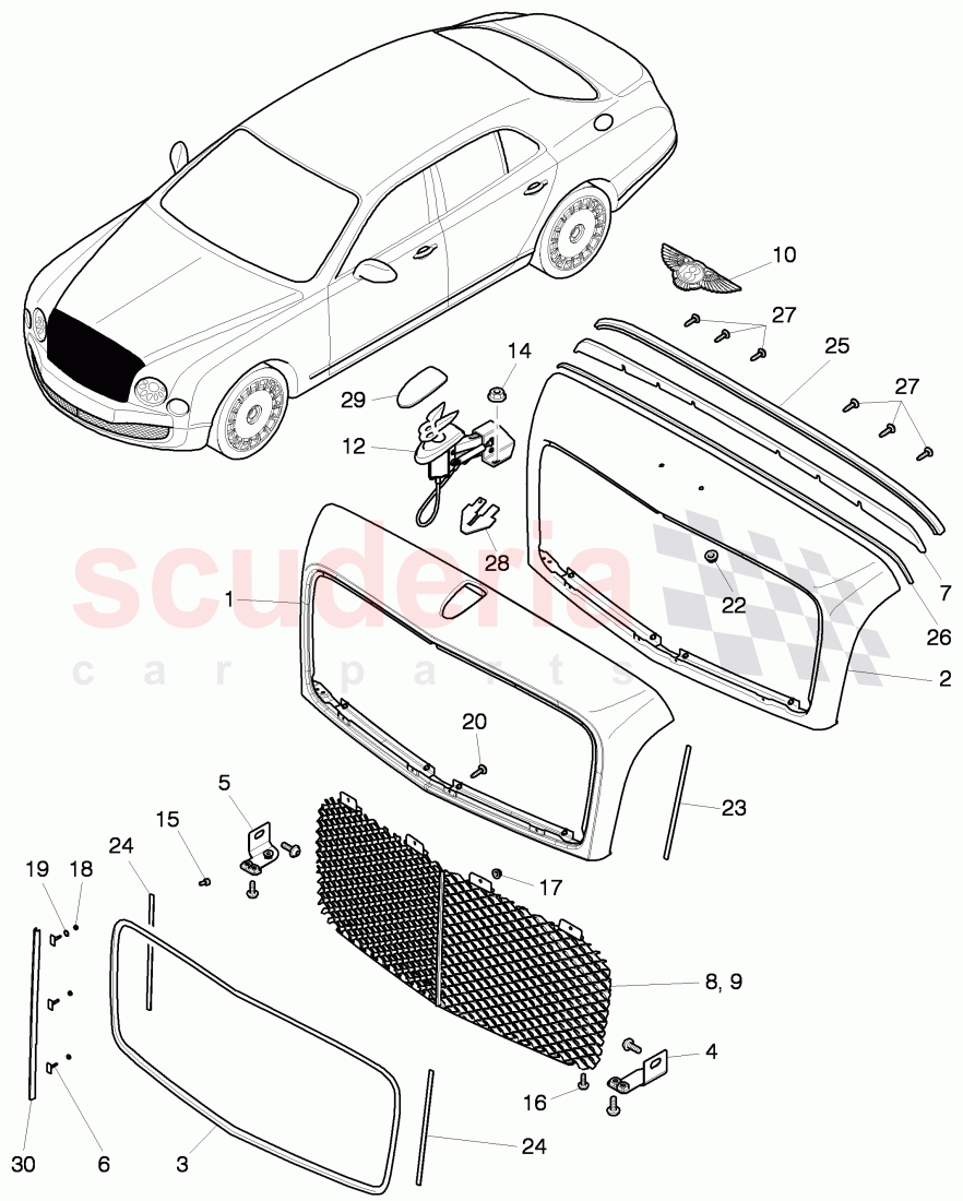 radiator grille, complete, D >> - MJ 2016 of Bentley Bentley Mulsanne (2010+)