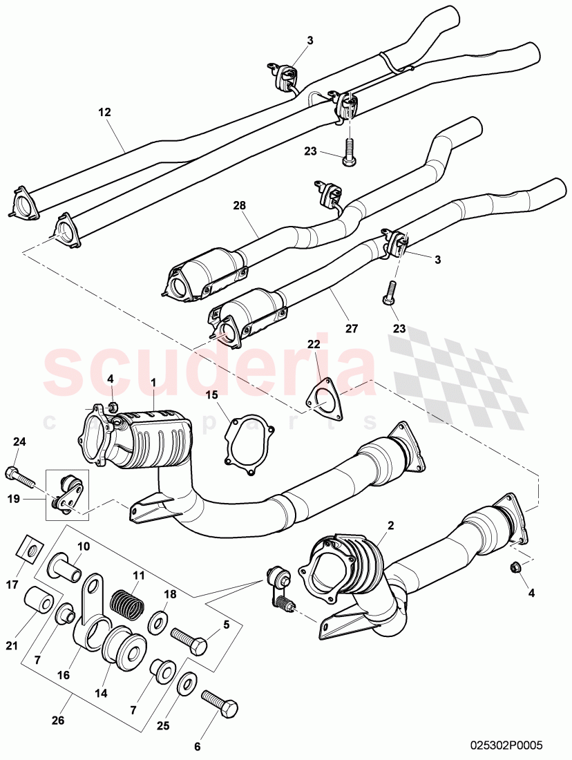 front catalyst, exhaust pipe with catalyst, and adapters, exhaust pipe, D - MJ 2008>> of Bentley Bentley Continental GT (2003-2010)