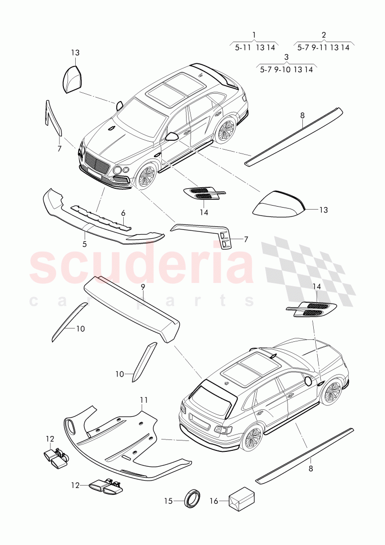 Original Accessories, aerodynamic attachment parts, F 4V-H-016 422>>, F ZV-H-016 422>> of Bentley Bentley Bentayga (2015+)