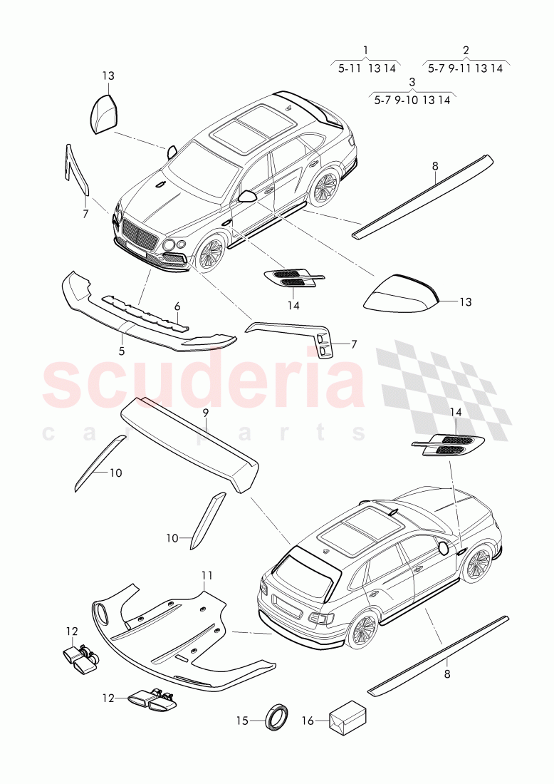 Original Accessories, aerodynamic attachment parts, F 4V-H-016 422>>, F ZV-H-016 422>> of Bentley Bentley Bentayga (2015-2020)