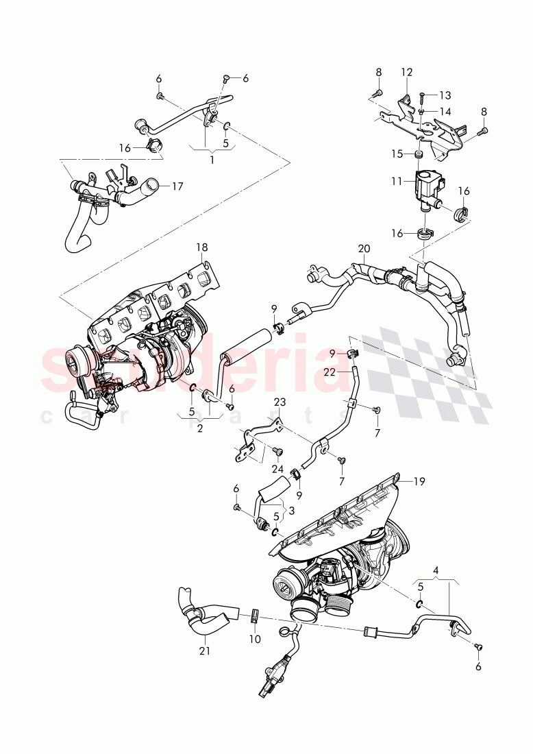 water cooling for turbocharger, F 4V-J-017 261>>, F ZV-J-017 261>> of Bentley Bentley Bentayga (2015+)