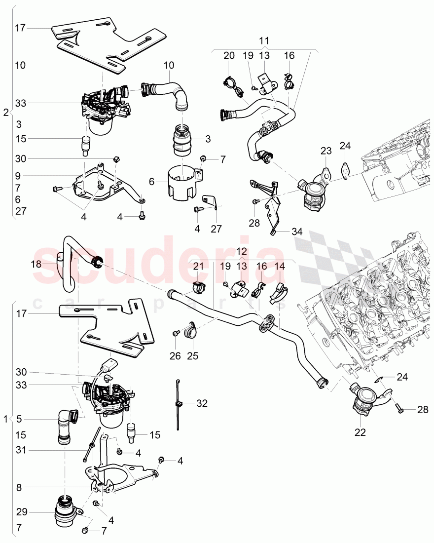 secondary air pump, secondary air control valve, pipes and hoses for purge system, F 3W-9-062 075>>, F ZA-A-062 022>> of Bentley Bentley Continental GTC (2006-2010)