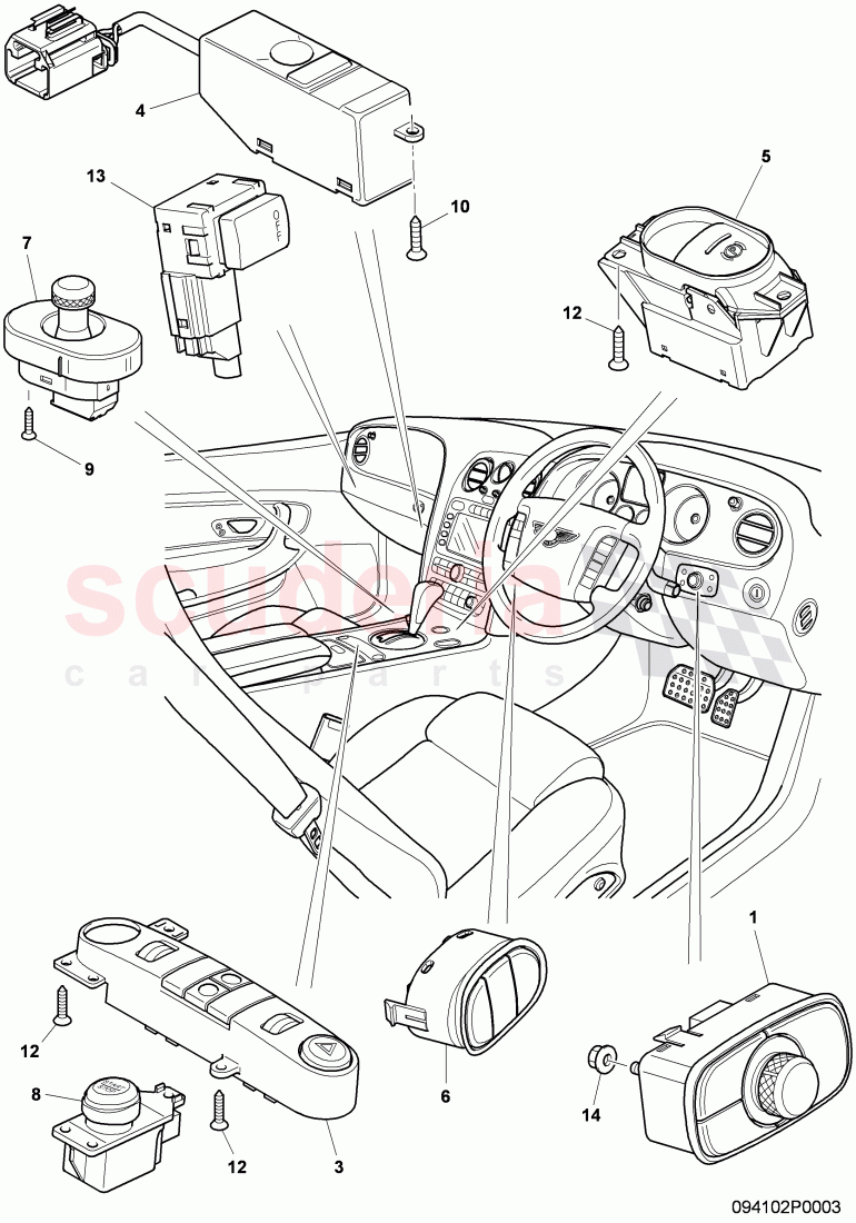 switches in dashboard, F 3W-7-039 946>>, F ZA-A-062 566>> of Bentley Bentley Continental GT (2003-2010)