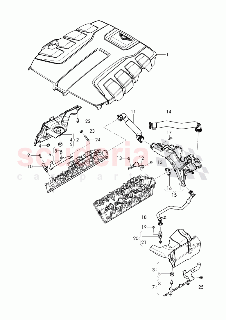 Crankcase breather, cover for intake manifold, engine cover plate of Bentley Bentley Bentayga (2015+)