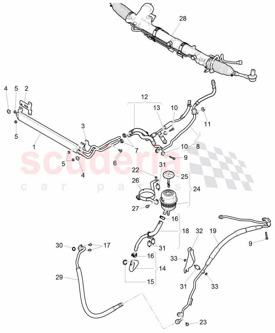 power steering, Reservoir, Pipes, Hoses, F 3W-E-095 715>> 3W-E-097 155, F ZA-E-095 715>> ZA-E-097 155, F 3W-E-040 000>> 3W-E-087 093, F ZA-E-040 000>> ZA-E-087 093 of Bentley Bentley Continental GT (2011-2018)