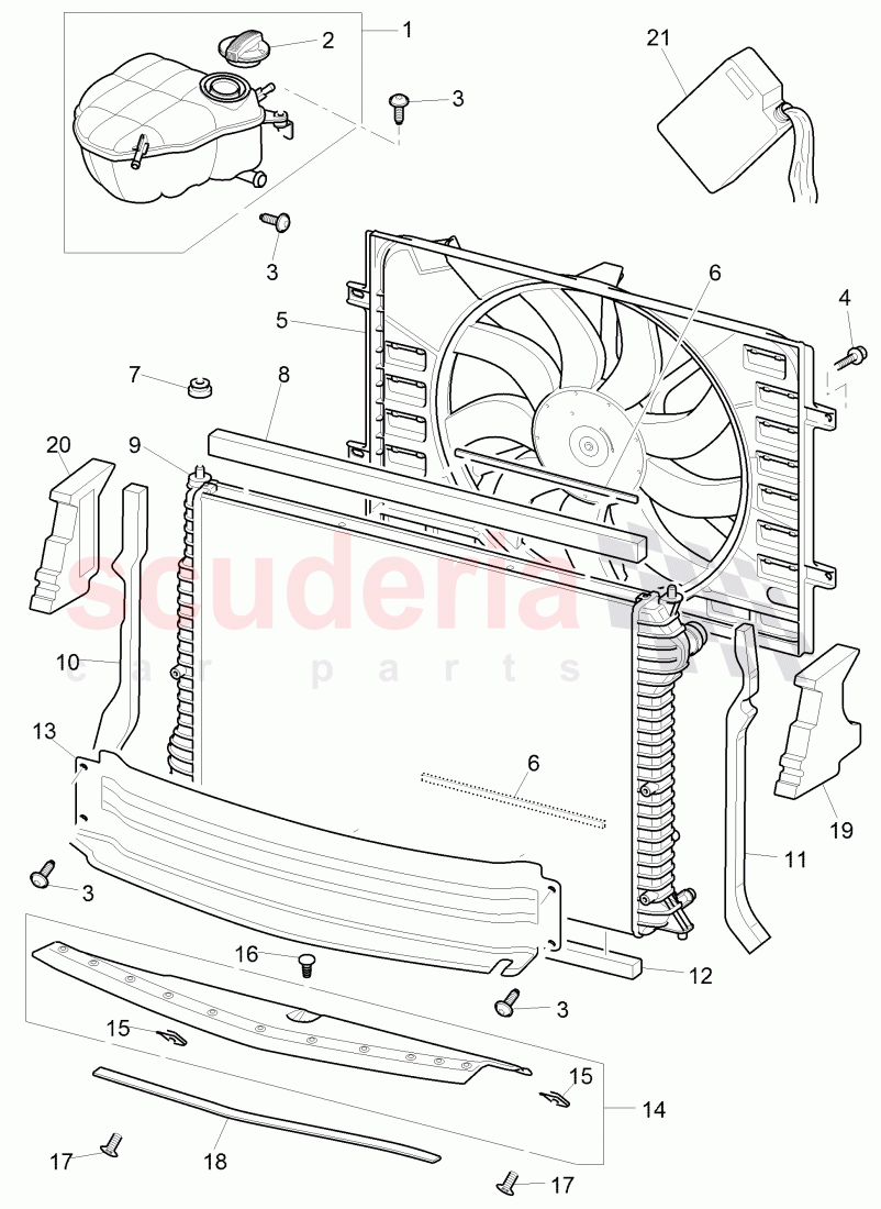 Coolant radiator, electric fan, air duct, reservoir of Bentley Bentley Continental Supersports (2009-2011)