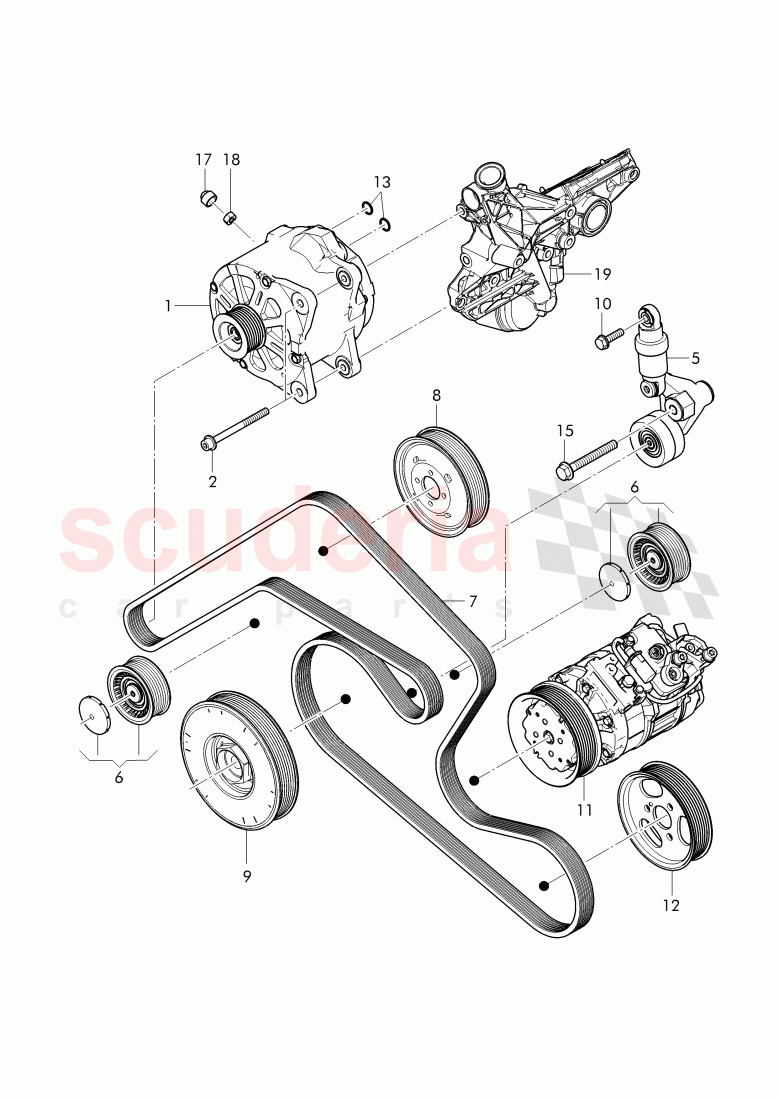Alternator, connecting and mounting parts, for alternator, v-ribbed belt, tensioning lever with relay, roller of Bentley Bentley Continental GT (2003-2010)