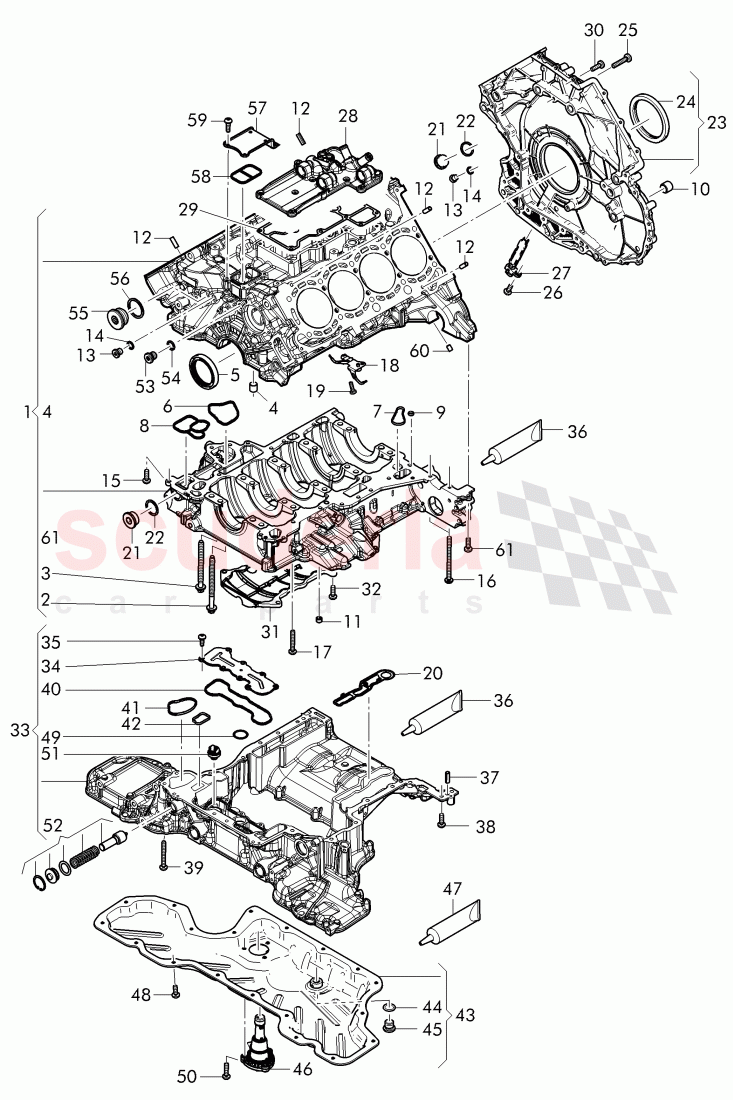 Engine oil sump lower part, Engine oil sump upper part, crankcase, sealing flange of Bentley Bentley Continental Flying Spur (2013+)