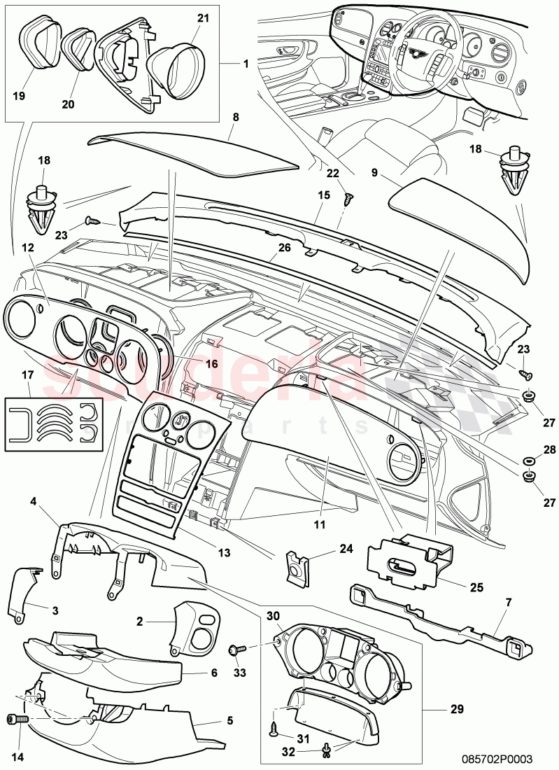 dashboard installation parts, F 3W-7-045 374>> 3W-7-051 362 of Bentley Bentley Continental GT (2003-2010)