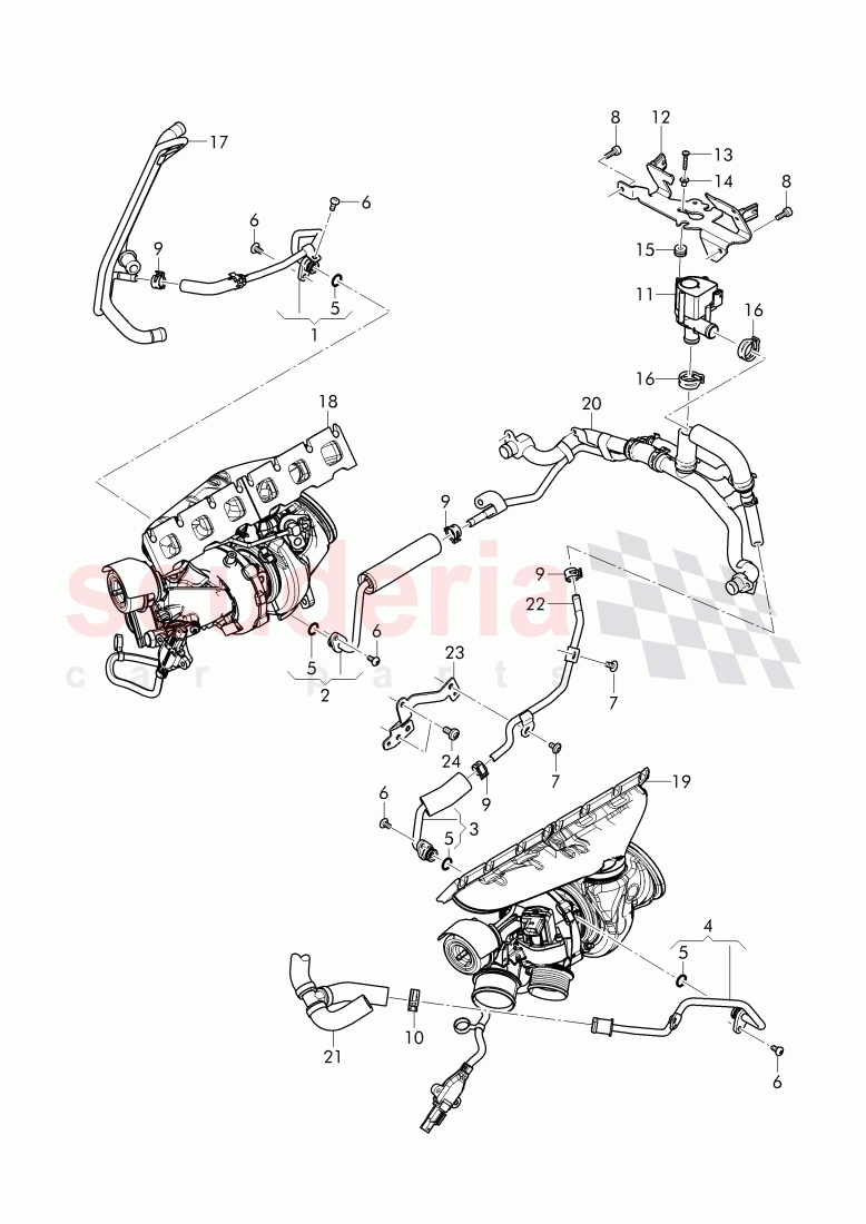 water cooling for turbocharger, F >> 4V-J-017 260, F >> ZV-J-017 260 of Bentley Bentley Bentayga (2015+)