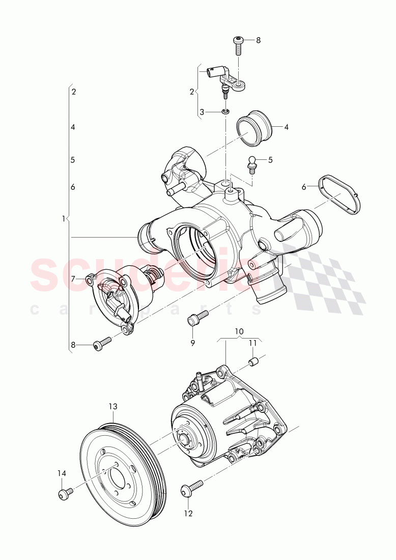 water pump with adhesive, gasket, coolant thermostat housing, with thermostat of Bentley Bentley Bentayga (2015+)