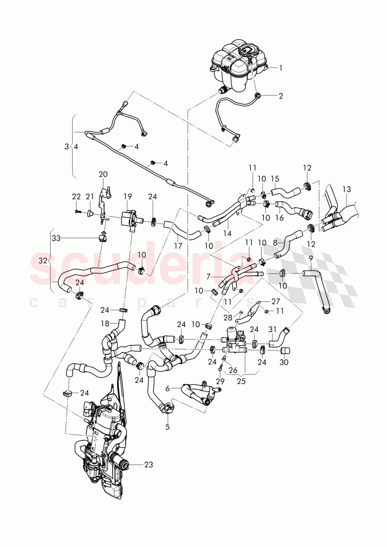 Coolant hoses and pipes, Engine bay, for vehicles with coolant auxiliary heater of Bentley Bentley Bentayga (2015+)