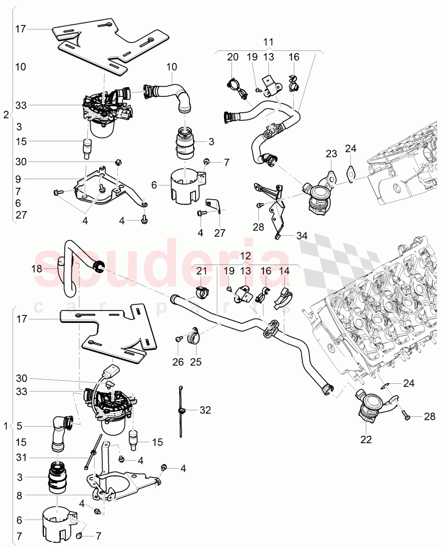 secondary air pump, secondary air control valve, pipes and hoses for purge system, F >> 3W-7-051 258 of Bentley Bentley Continental GTC (2006-2010)