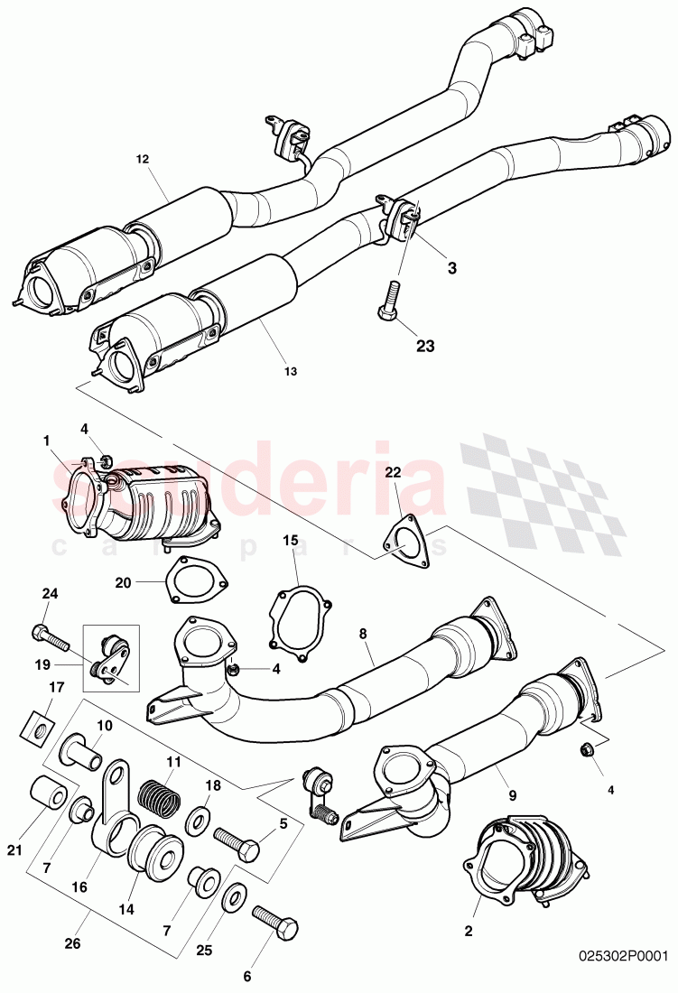 front catalyst, exhaust pipe with corrugated, pipe, exhaust pipe with catalyst, and adapters, F >> 3W-6-038 547 of Bentley Bentley Continental GT (2003-2010)