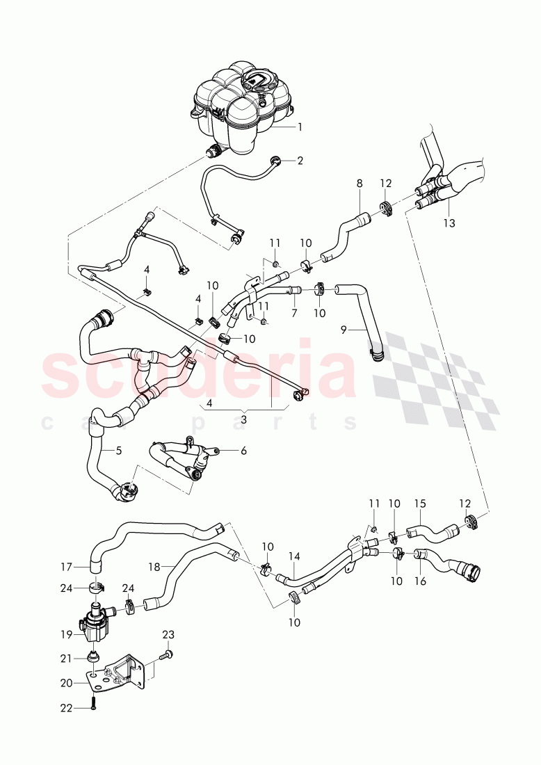Coolant hoses and pipes, Engine bay of Bentley Bentley Bentayga (2015+)