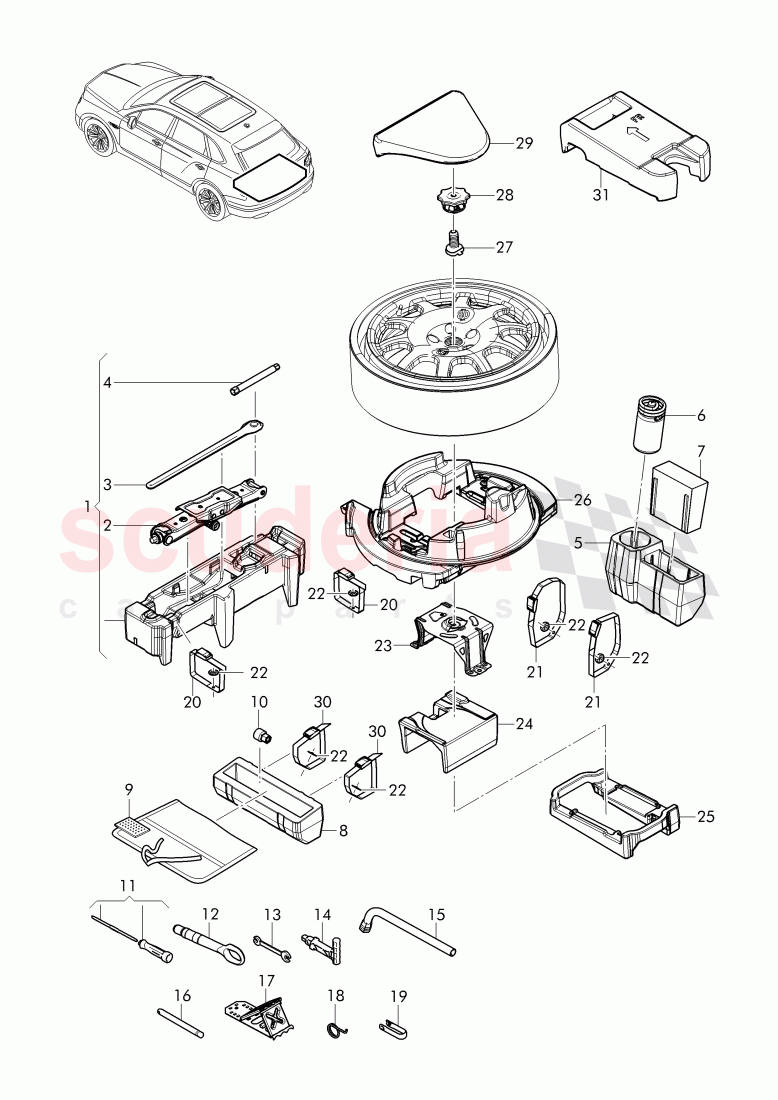 Vehicle tools, jack, breakdown set with compressor, mounting for spare wheel of Bentley Bentley Bentayga (2015+)