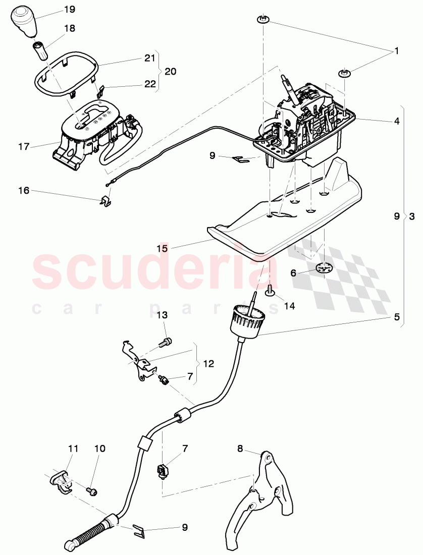 selector mechanism with cable, for 6 speed automatic transm. of Bentley Bentley Continental GTC (2011+)