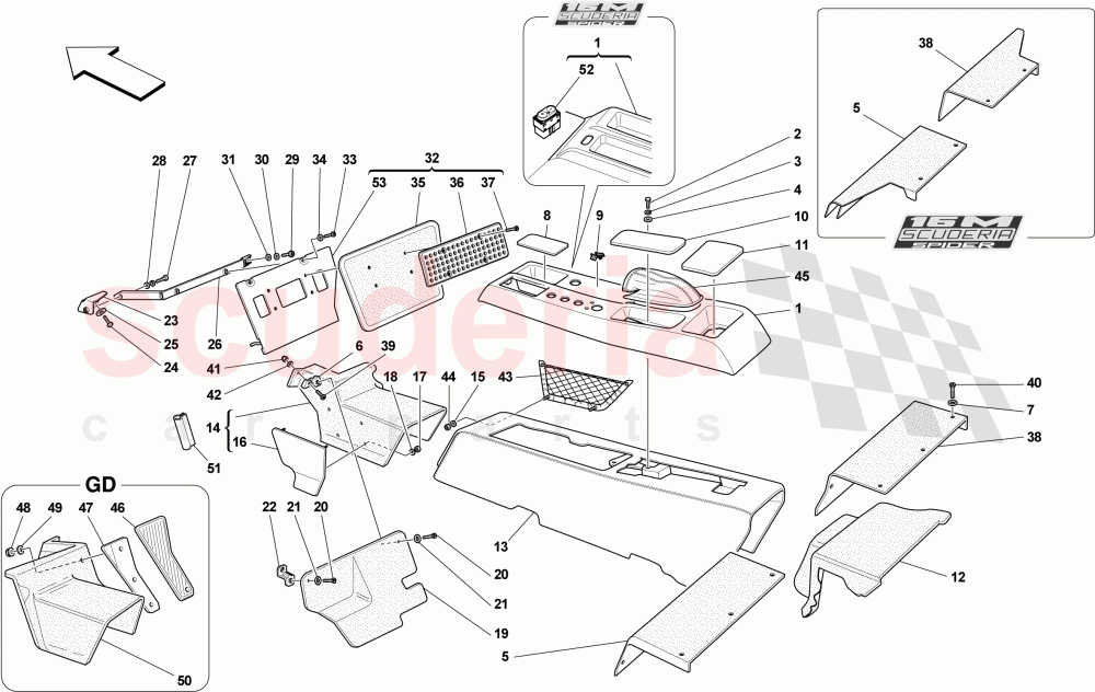 TUNNEL - SUBSTRUCTURE AND ACCESSORIES of Ferrari Ferrari 430 Scuderia Spider 16M