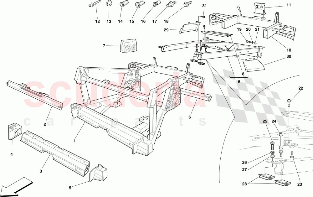 CHASSIS - STRUCTURE, REAR ELEMENTS AND PANELS of Ferrari Ferrari 430 Spider
