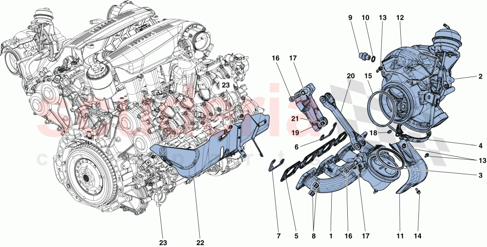 MANIFOLDS, TURBOCHARGING SYSTEM AND PIPES of Ferrari Ferrari 488 Spider