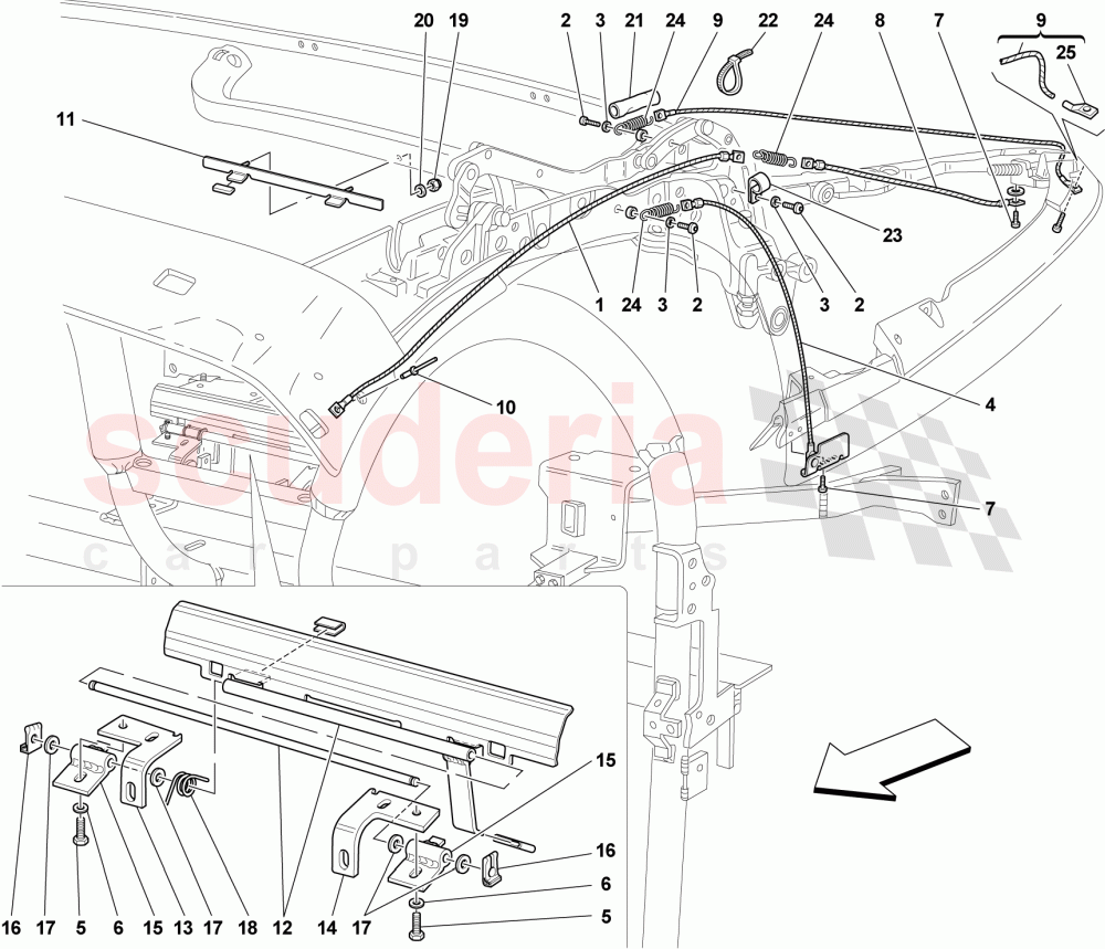 ROOF CABLES AND MECHANISM -Applicable for Spider 16M- of Ferrari Ferrari 430 Scuderia Spider 16M