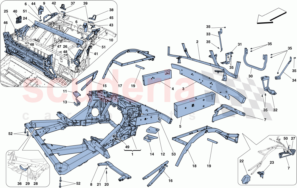 CHASSIS - STRUCTURE, REAR ELEMENTS AND PANELS of Ferrari Ferrari 458 Spider