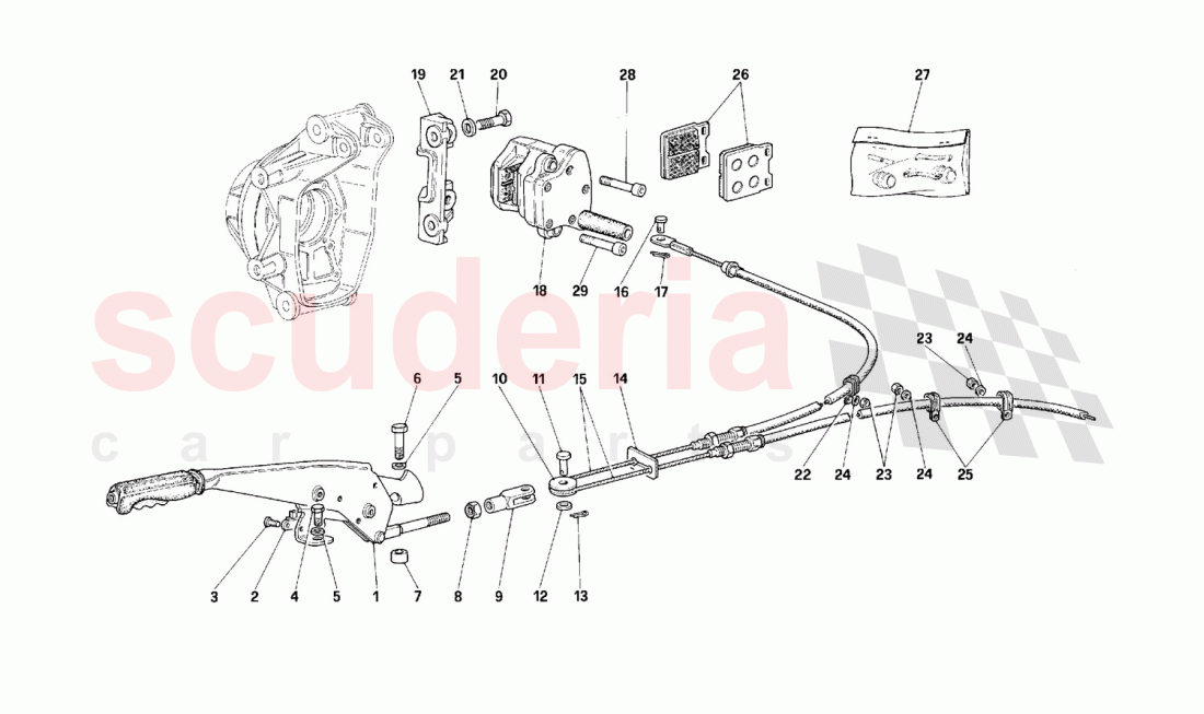 Hand-brake control and caliper of Ferrari Ferrari F40