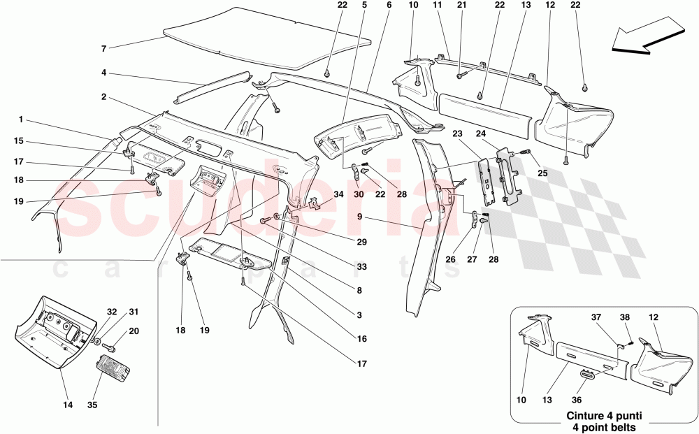 HEADLINER TRIM AND ACCESSORIES -Not for Spider 16M- of Ferrari Ferrari 430 Scuderia Spider 16M