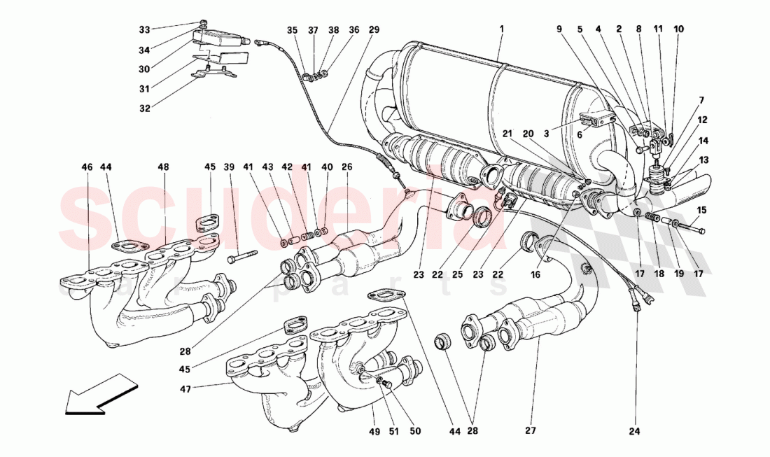 Exhaust system -Valid for USA, CDN, AUS, CH- of Ferrari Ferrari 512 TR