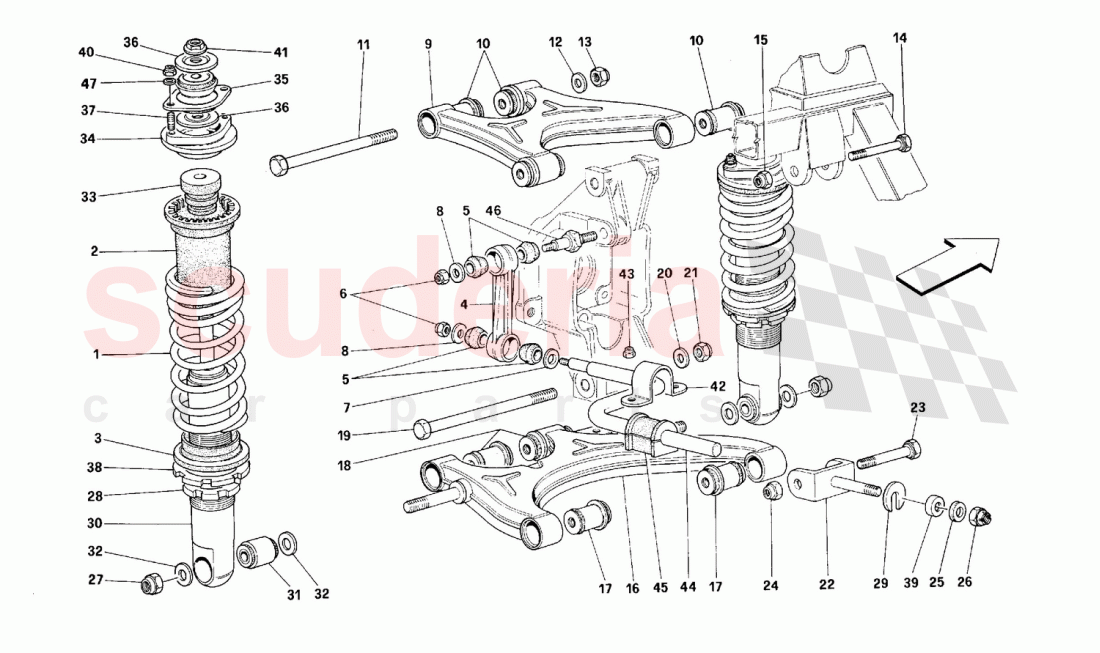 Rear suspension - Wishbones and shock absorber of Ferrari Ferrari 512 M