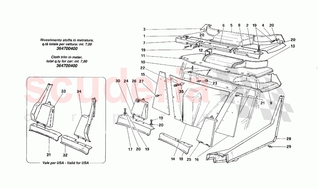Internal elements body -Lower and central zone- of Ferrari Ferrari F40