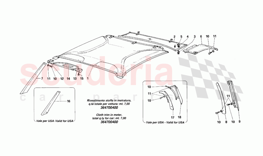 Internal elements body -Upper zone- of Ferrari Ferrari F40