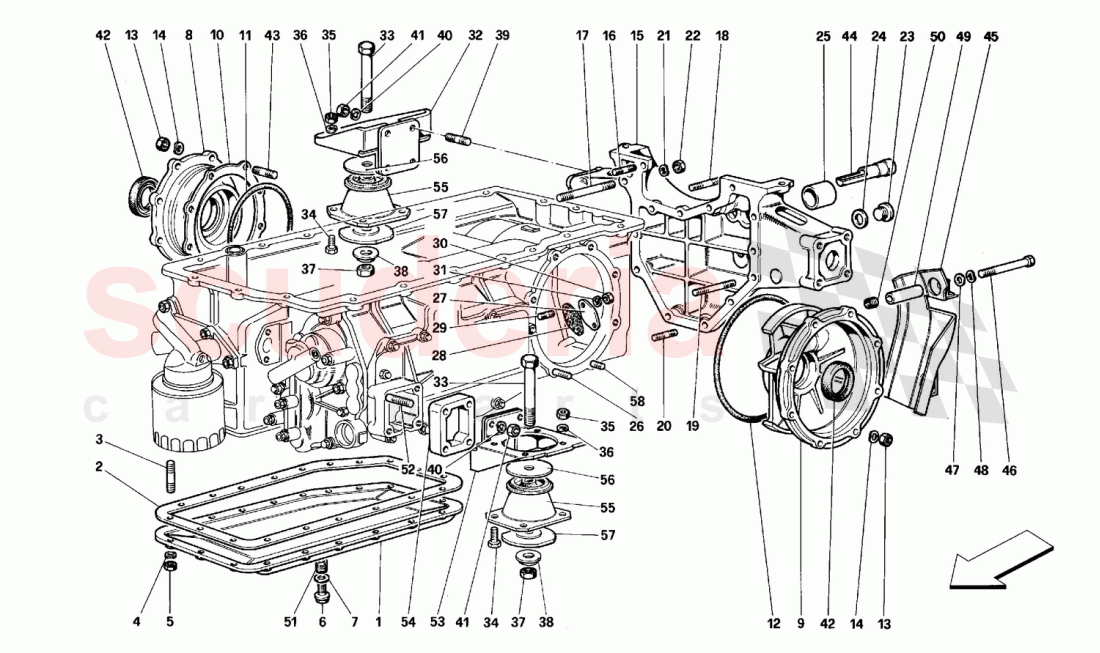 Gearbox - Mounting and covers of Ferrari Ferrari 512 TR